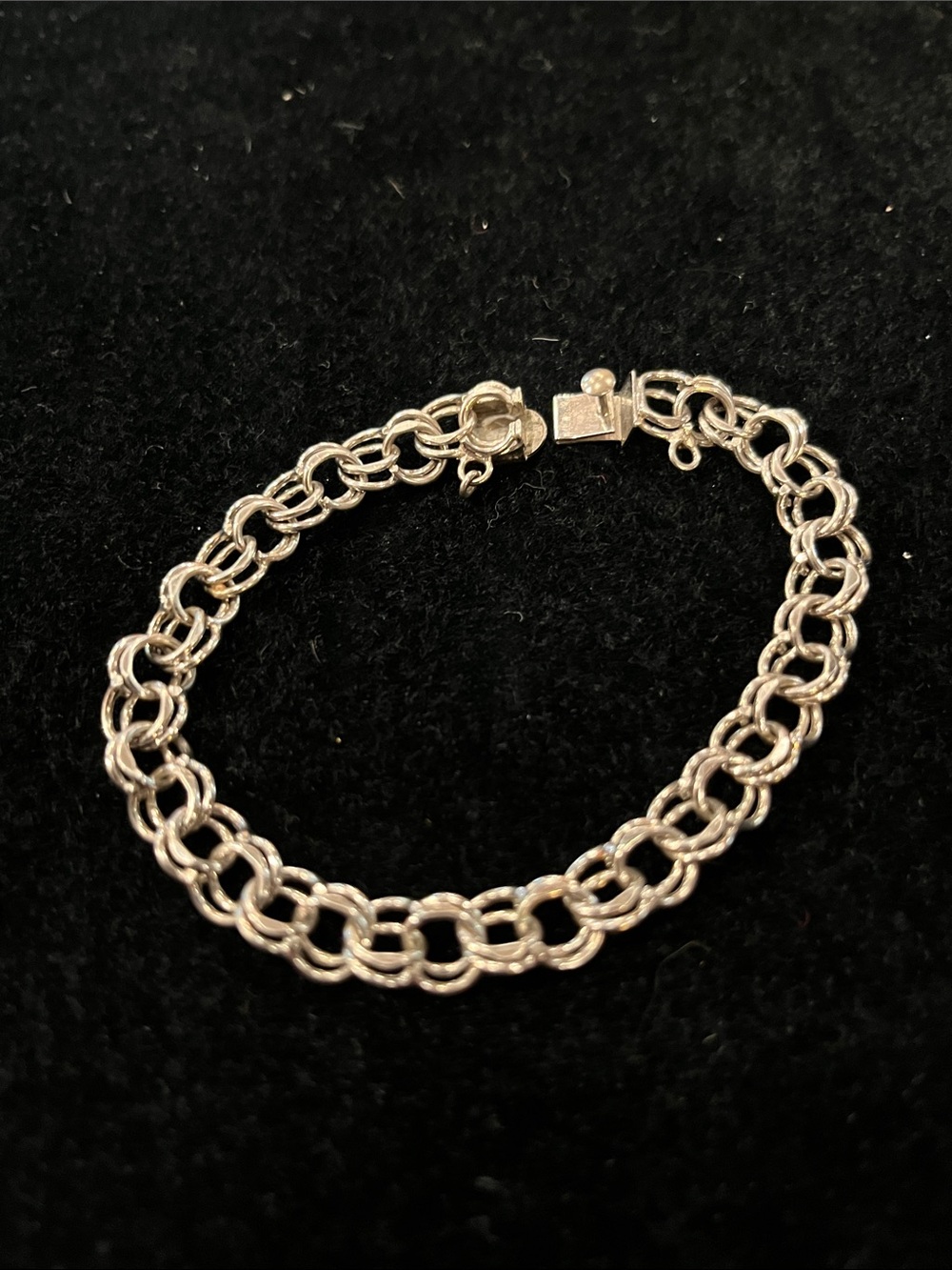 Vintage Sterling Silver Double Link Women's Bracelet - Silver